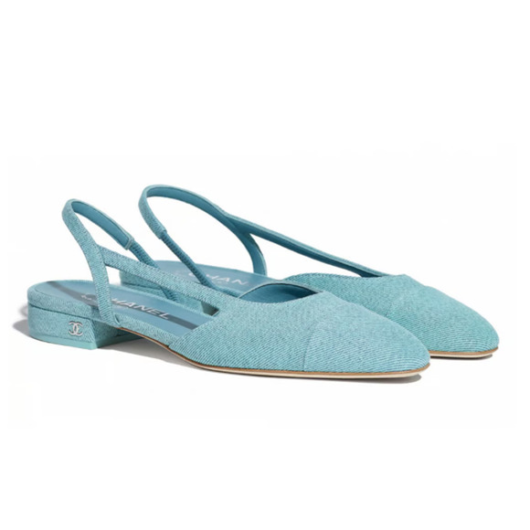 Chanel 21S Denim Blue Neon Mademoiselle Coco Sling Slingback Flat Sandal 36.5 - Picture 3 of 12